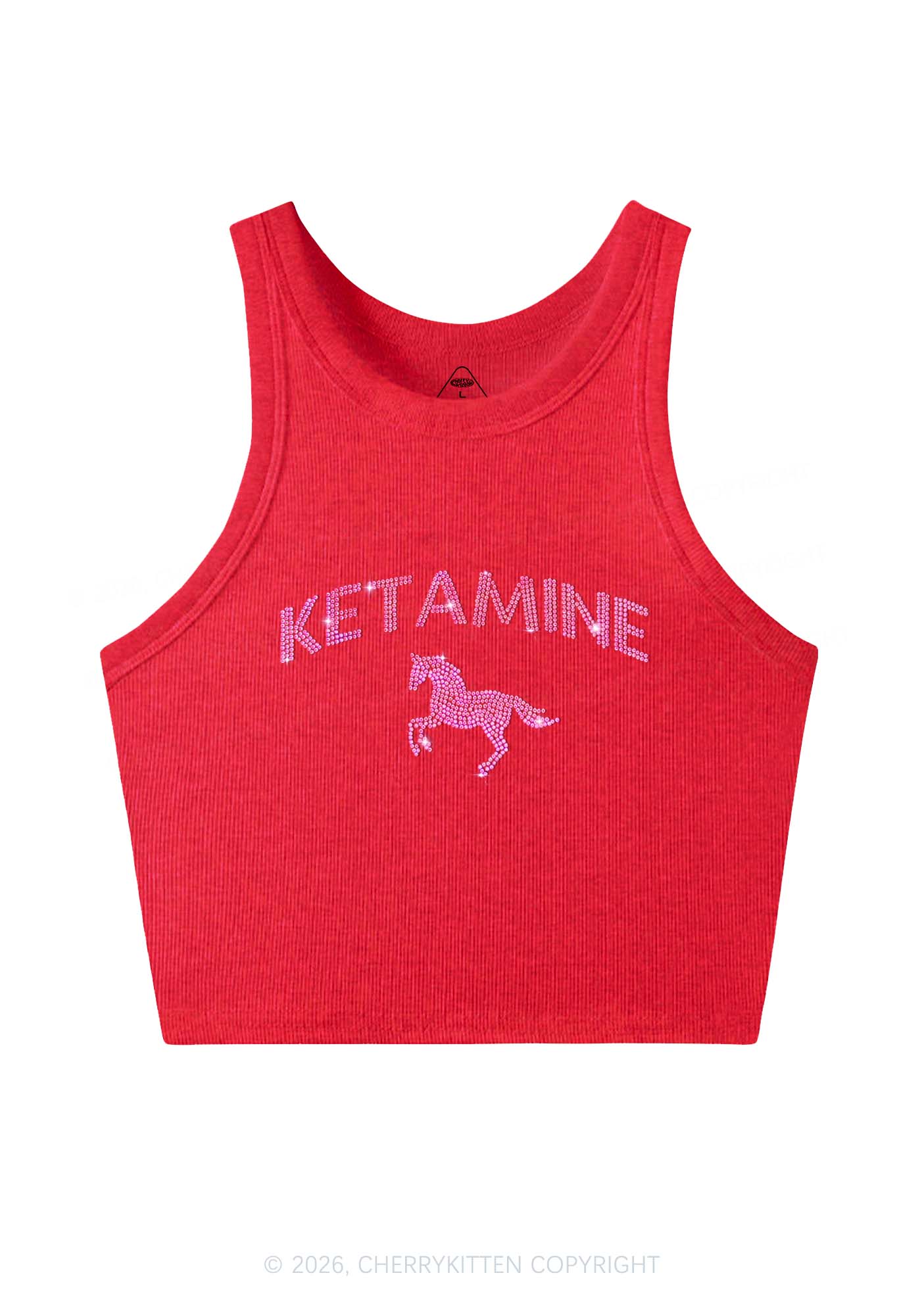 Rhinestone Pink K Unicorn Y2K Crop Tank Top Cherrykitten