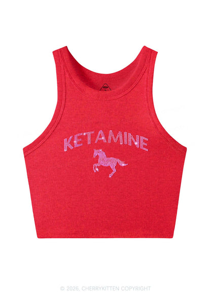 Rhinestone Pink K Unicorn Y2K Crop Tank Top Cherrykitten