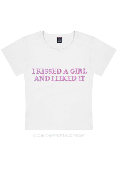Rhinestone I Kissed A Girl Pride Y2K Baby Tee Cherrykitten