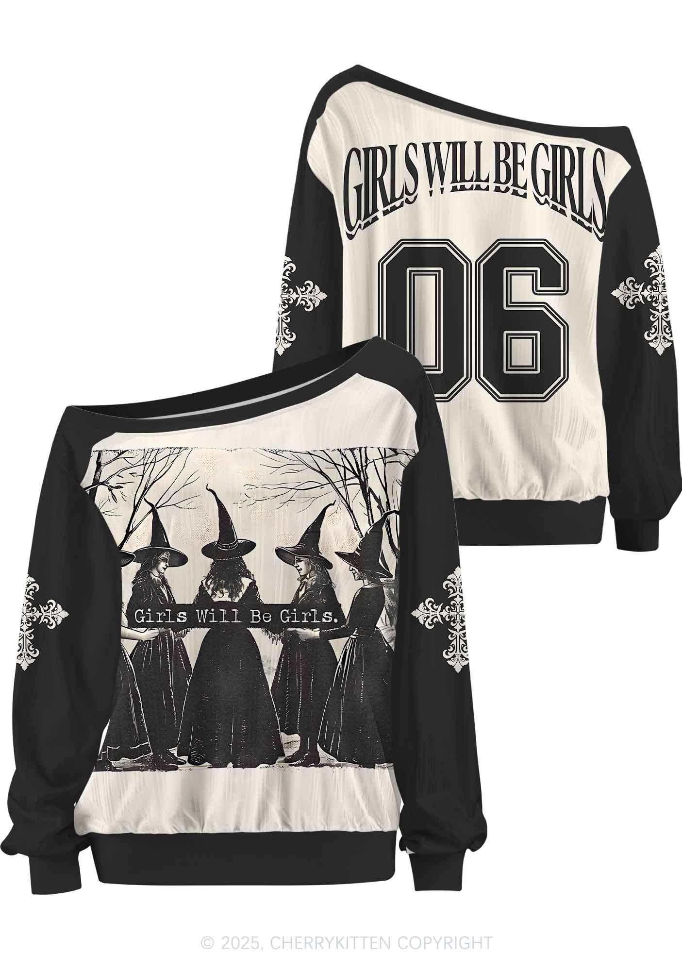 Custom Halloween Girls Will Be Girls Y2K Off Shoulder Long Sleeve Sport Jersey Shirts Cherrykitten