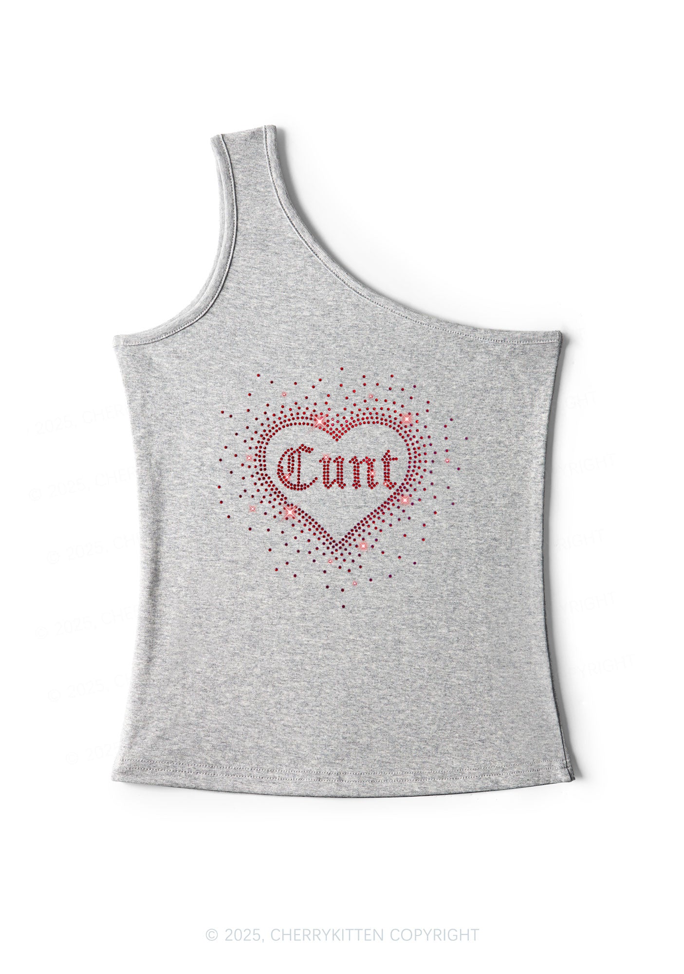 Rhinestone Love Cxxt Y2K One Shoulder Tank Top Cherrykitten