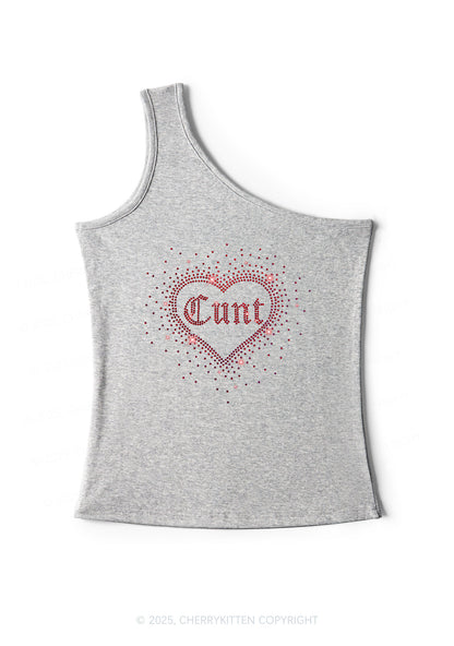 Rhinestone Love Cxxt Y2K One Shoulder Tank Top Cherrykitten