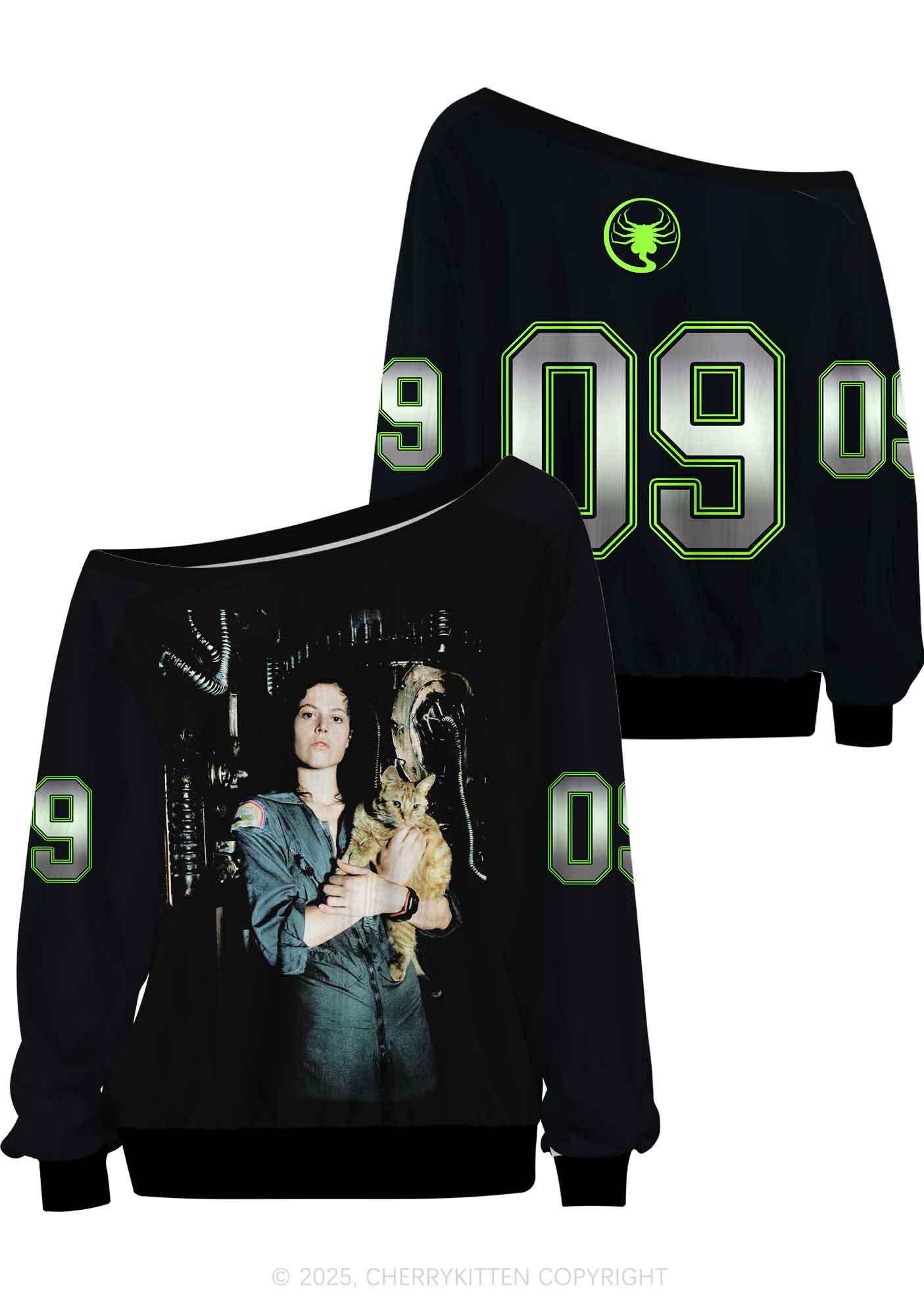 Custom Kitten And Girl Y2K Off Shoulder Long Sleeve Sport Jersey Shirts Cherrykitten
