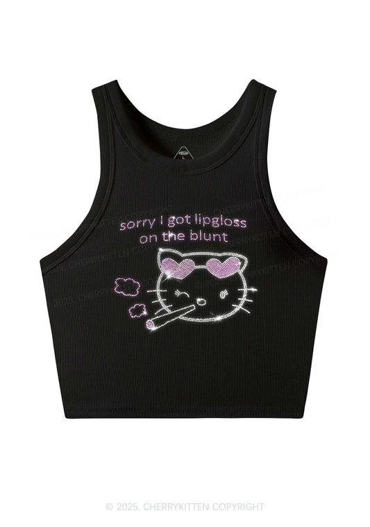 Rhinestone Kitten Got Lipgloss Y2K Crop Tank Top Cherrykitten