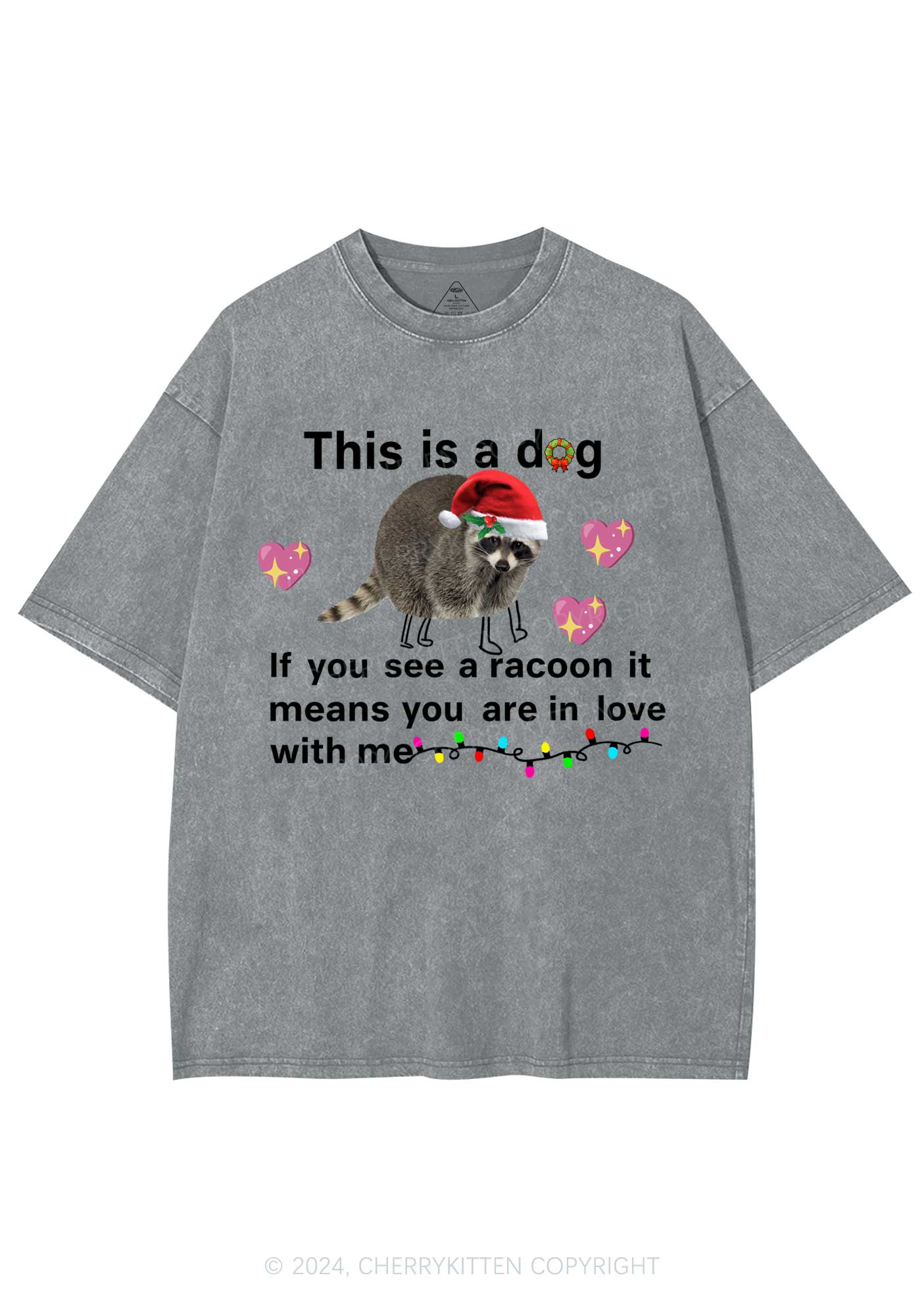 Christmas Dog Racoon Y2K Washed Tee Cherrykitten
