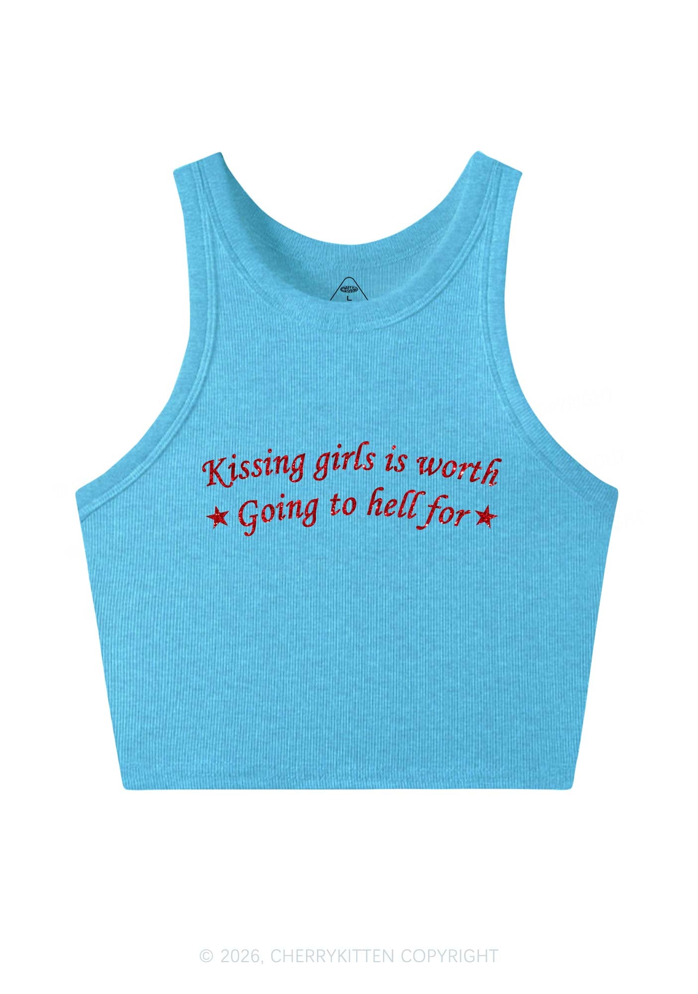 Glitter Kissing Girls is Worth Pride Y2K Crop Tank Top Cherrykitten