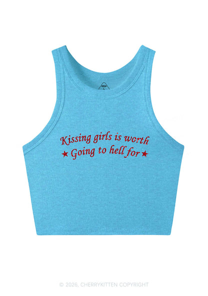 Glitter Kissing Girls is Worth Pride Y2K Crop Tank Top Cherrykitten