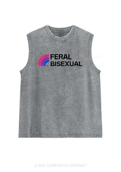 Feral Bisexual Pride Y2K Washed Muscle Tank Cherrykitten