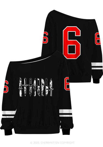 Custom Halloween Ghost Knife Y2K Off Shoulder Long Sleeve Sport Jersey Shirts Cherrykitten