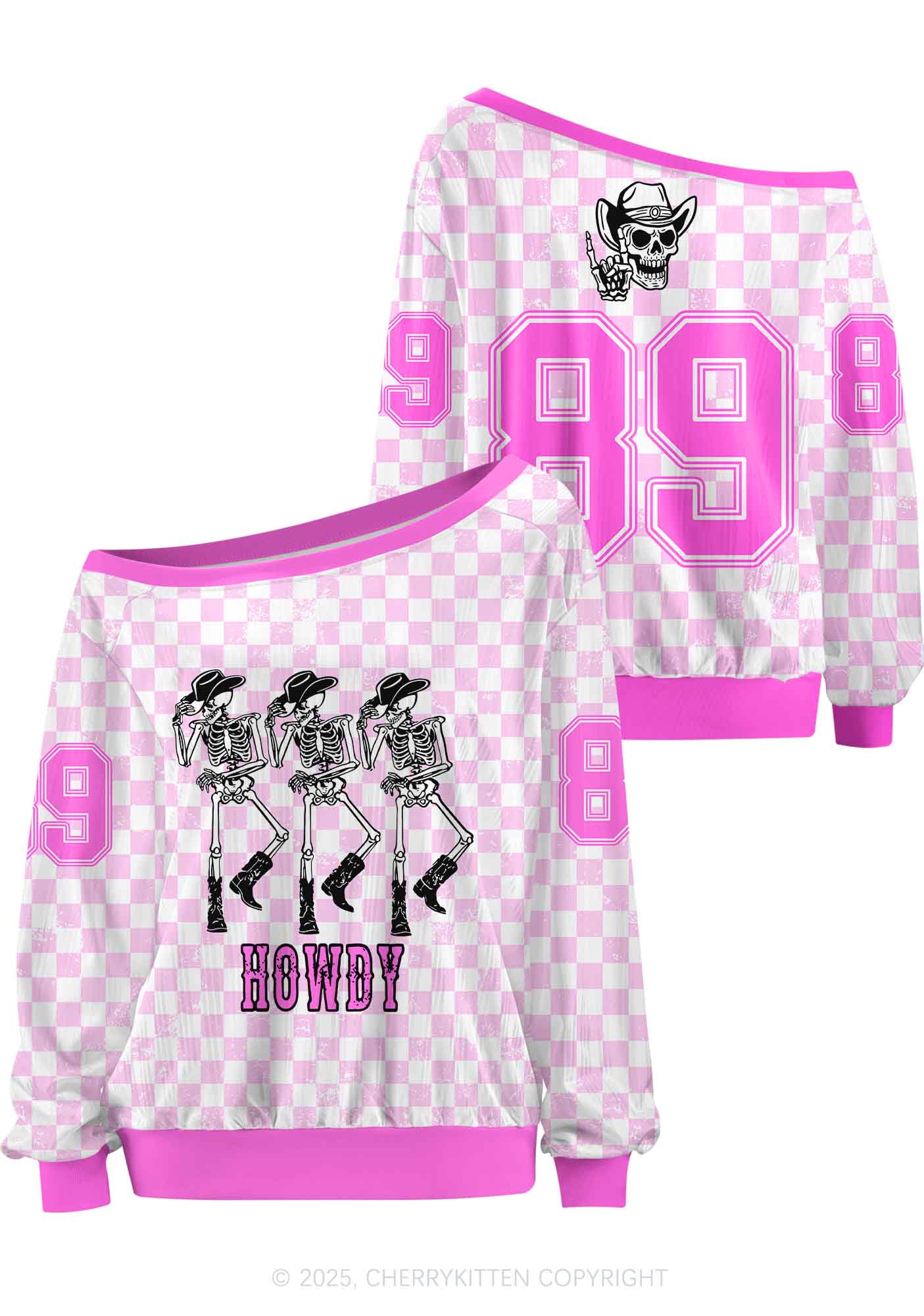 Custom Halloween Howdy Dancing Skeletons Y2K Off Shoulder Long Sleeve Sport Jersey Shirts Cherrykitten