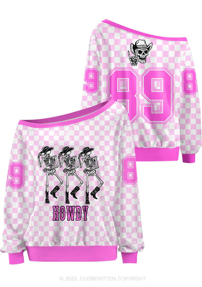 Custom Halloween Howdy Dancing Skeletons Y2K Off Shoulder Long Sleeve Sport Jersey Shirts Cherrykitten