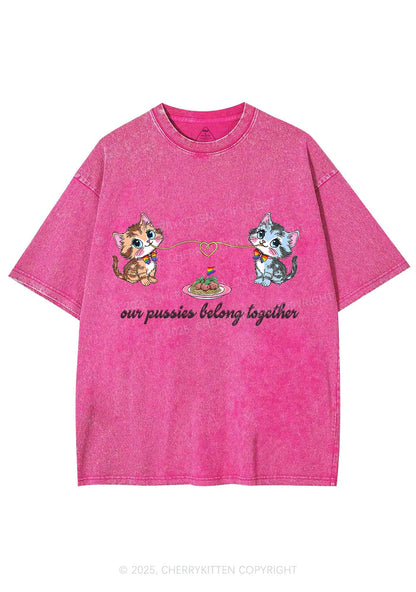 Our Puxxies Belong Together Pride Y2K Shirts Washed Tee Cherrykitten