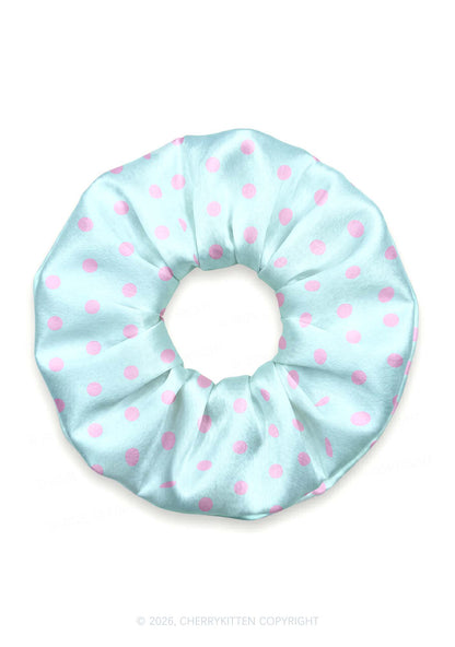 Mint Blue And Pink Dots Y2K Hair Scrunchie Cherrykitten
