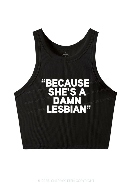 She's A Damn Lesbian Y2K Crop Tank Top Cherrykitten