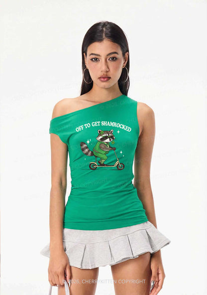 Off To Get Shamrocked St Patricks Y2K Off Shoulder Tank Top Cherrykitten
