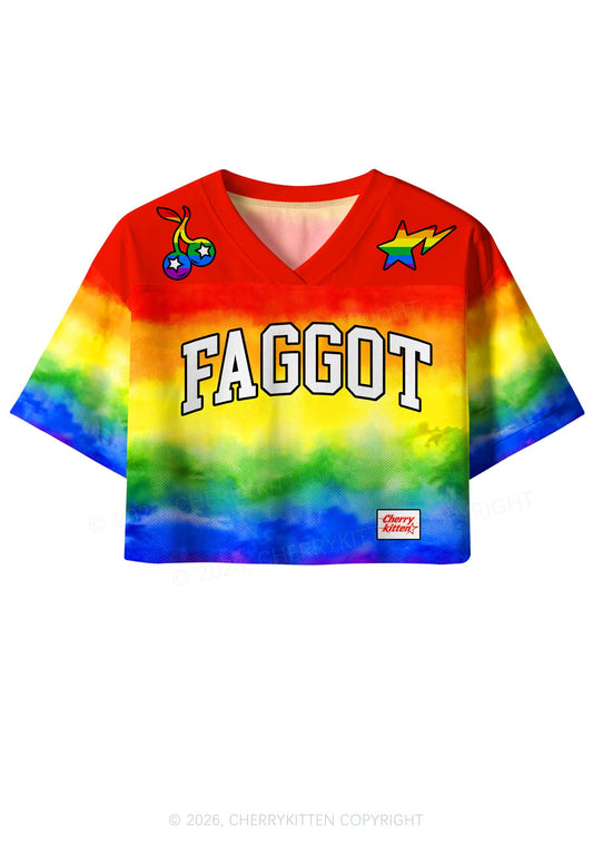 Rainbow Tie Dye Faggot Pride Y2K Crop Sport Jersey Shirts Cherrykitten
