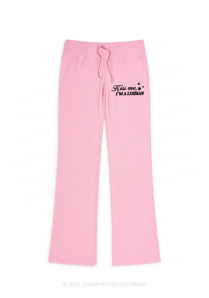 Kiss Me Im A Lesbian Pride Y2K Low Rise Drawstring Flare Pants Cherrykitten