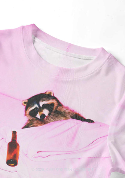 Pink Couch Raccoon Y2K Mesh Crop Top Cherrykitten