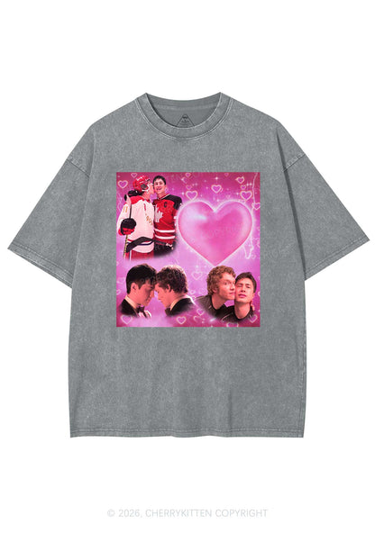 Pink Heart Portrait HR Y2K Shirts Washed Tee Cherrykitten