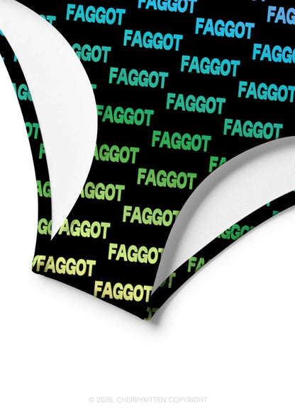 Neon Rainbow Faggot Pride Y2K Print Bikini Set Cherrykitten