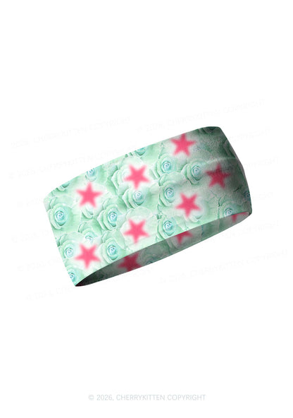 Mint Green Rose Pink Star Y2K Print Headband Cherrykitten