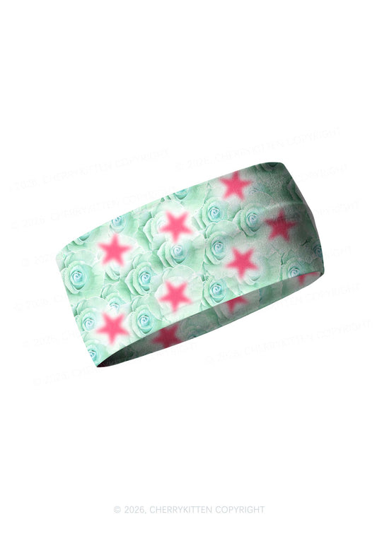 Mint Green Rose Pink Star Y2K Print Headband Cherrykitten