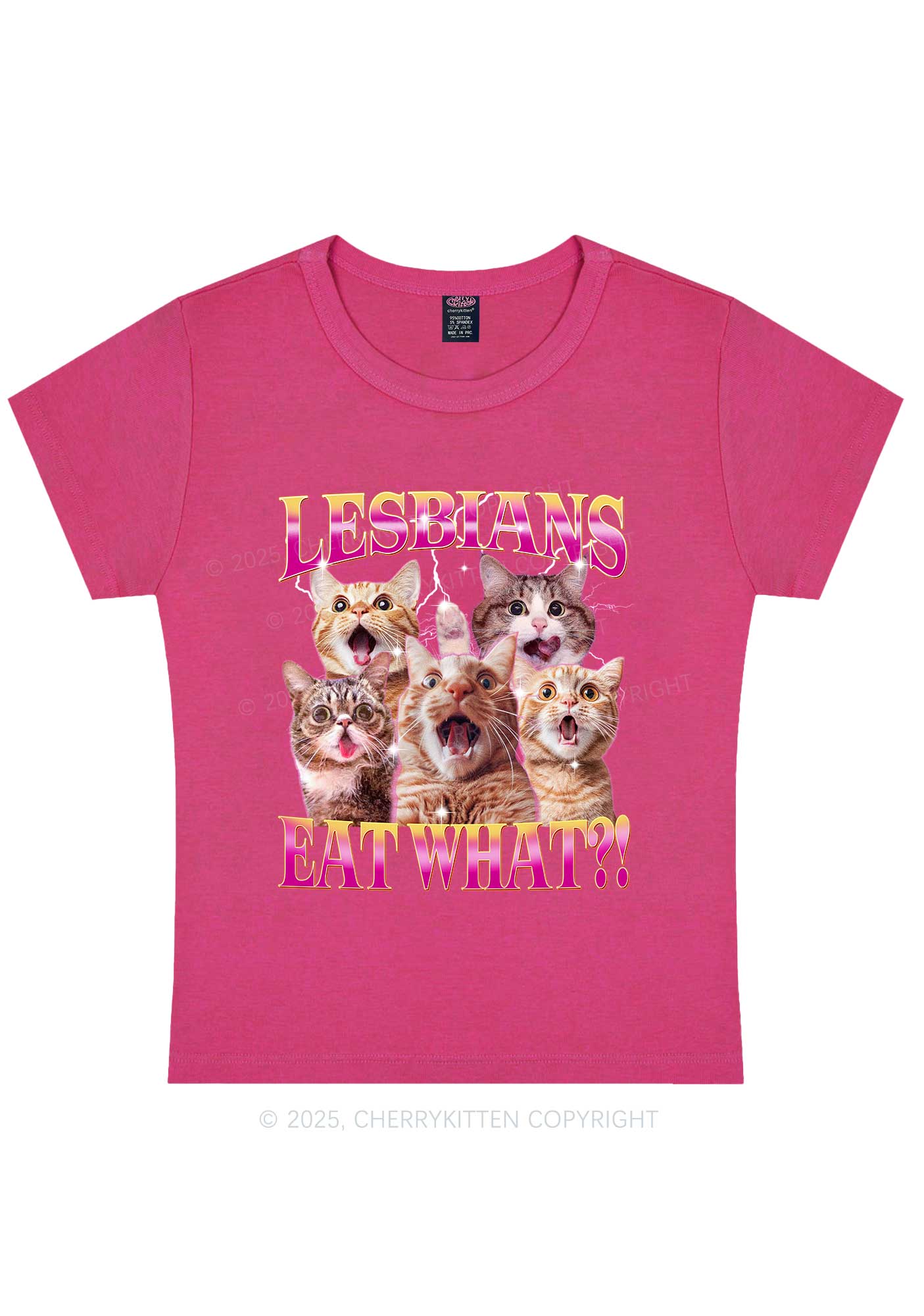 Funny Lesbian Cat Y2K Baby Tee Cherrykitten