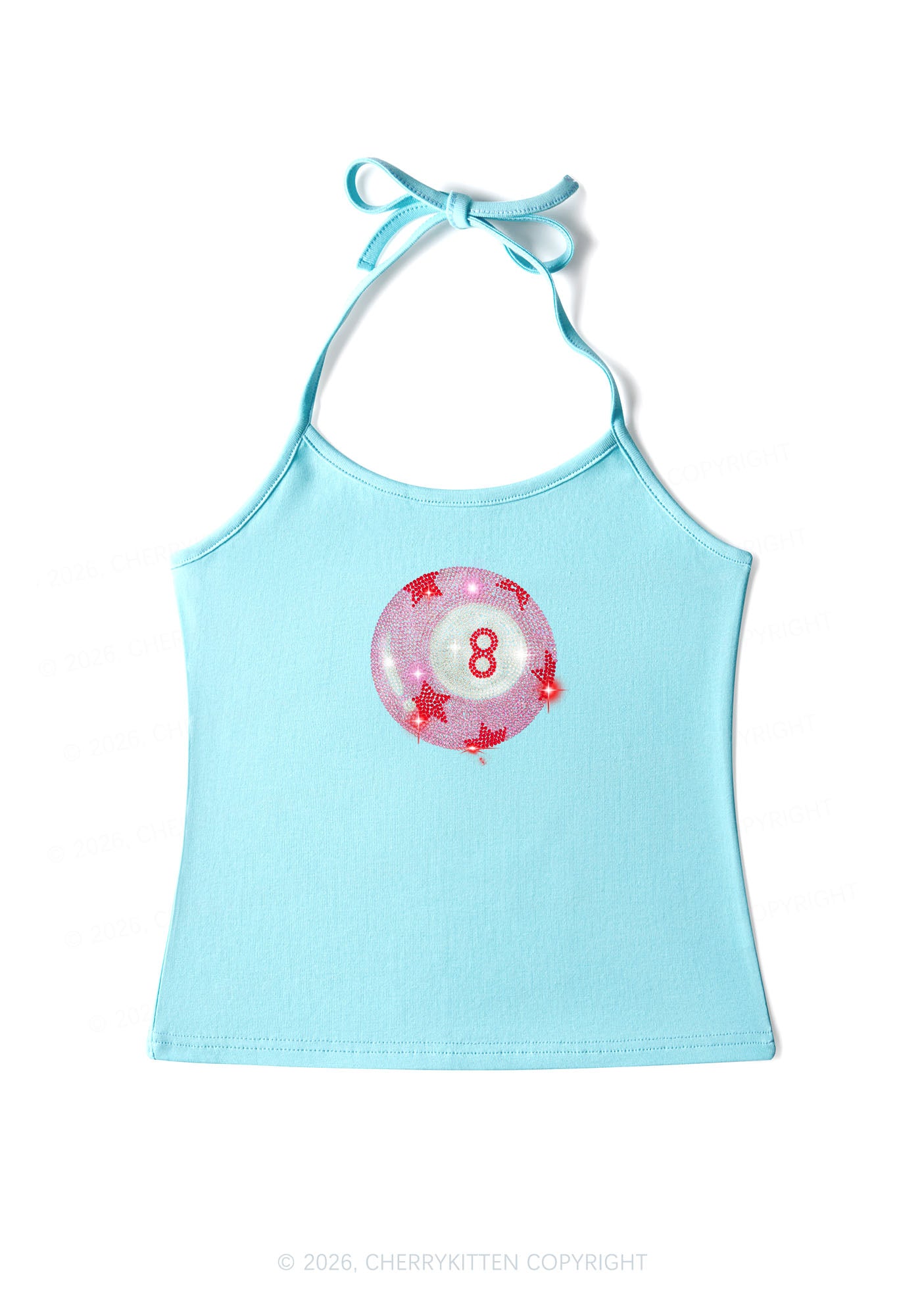 Rhinestone Pink Eight Ball Star Y2K Halter Neck Cami Cherrykitten