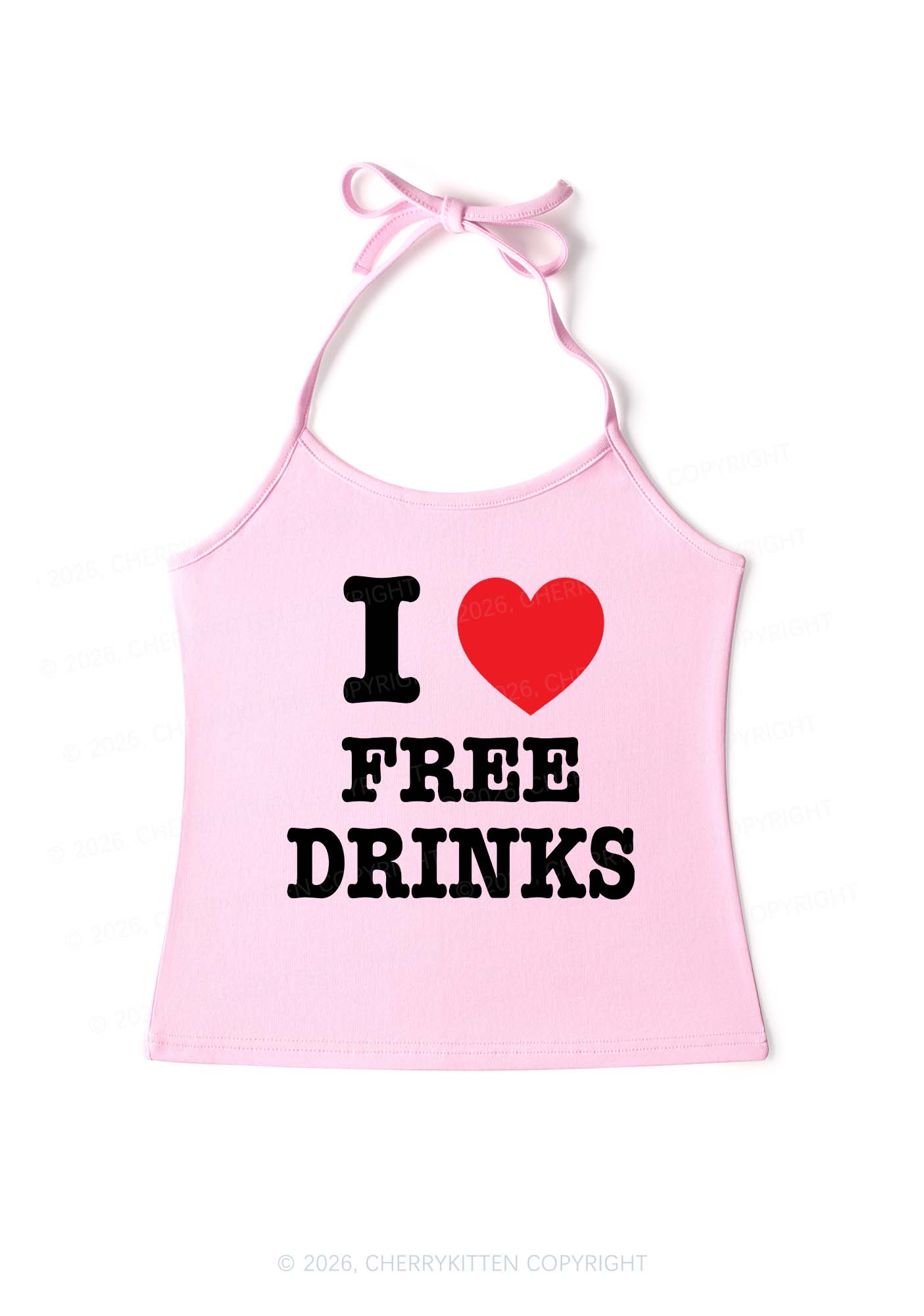 I Love Free Drinks Y2K Halter Neck Cami Cherrykitten
