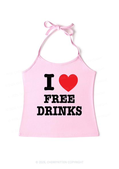 I Love Free Drinks Y2K Halter Neck Cami Cherrykitten