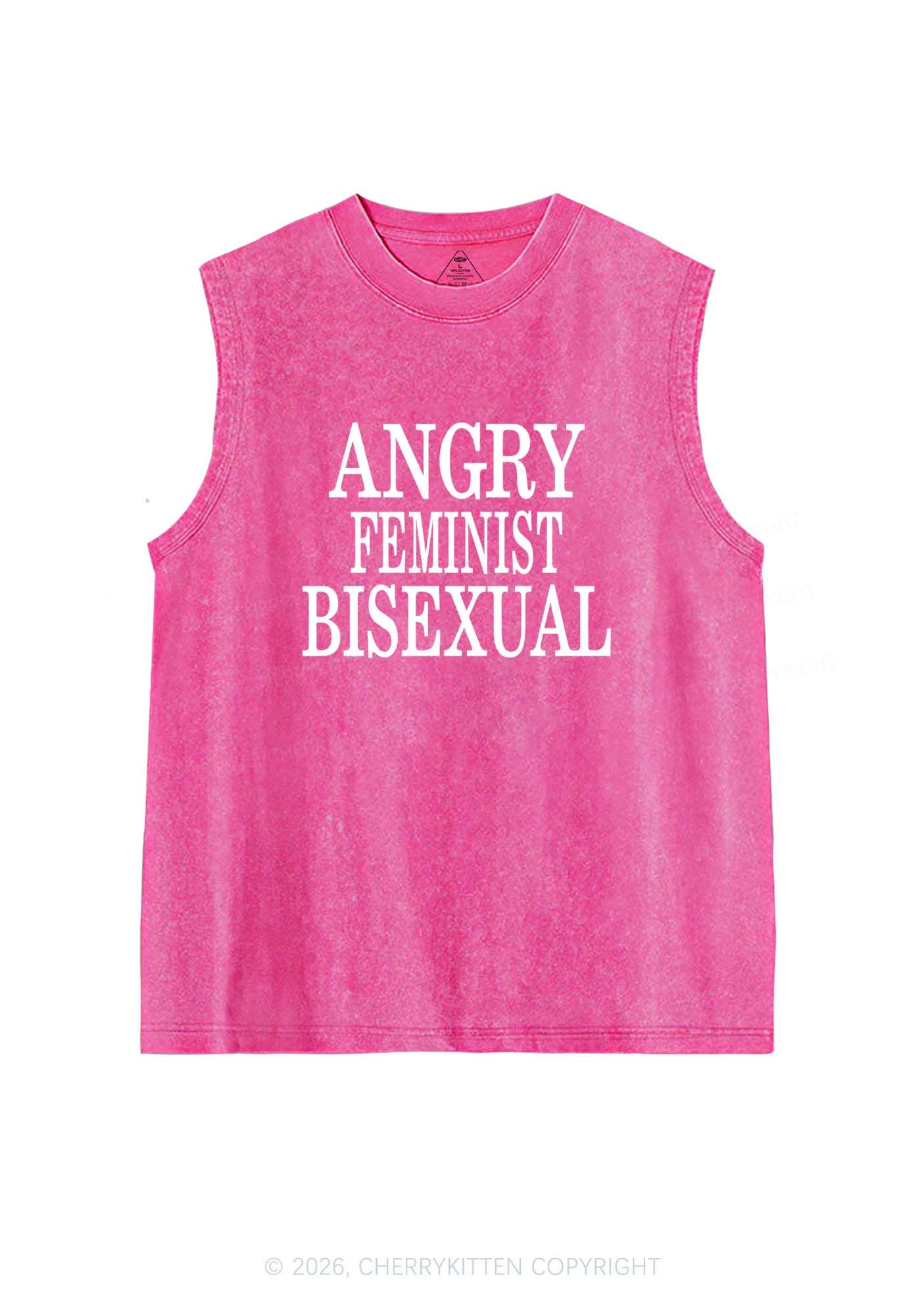 Angry Feminist Bisexual Pride Y2K Washed Muscle Tank Cherrykitten