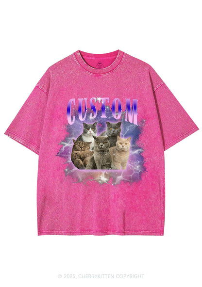 Custom Cat Photo Art Y2K Shirts Washed Tee Cherrykitten