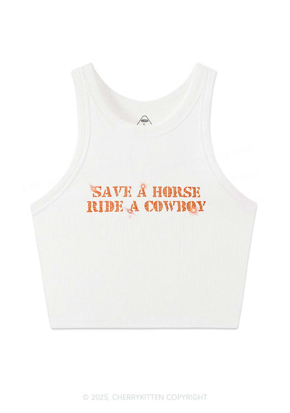 Rhinestone Save A Horse Ride A Cowboy Y2K Crop Tank Top Cherrykitten