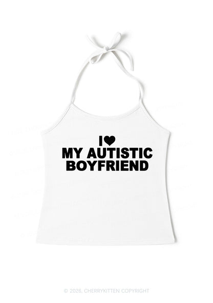 I Love My Autistic BF Valentine's Day Y2K Halter Neck Cami Cherrykitten