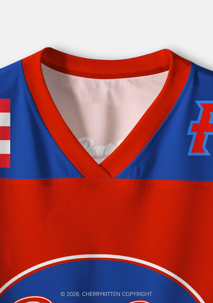 Red Blue Color Block PR Y2K Crop Sport Jersey Shirts Cherrykitten