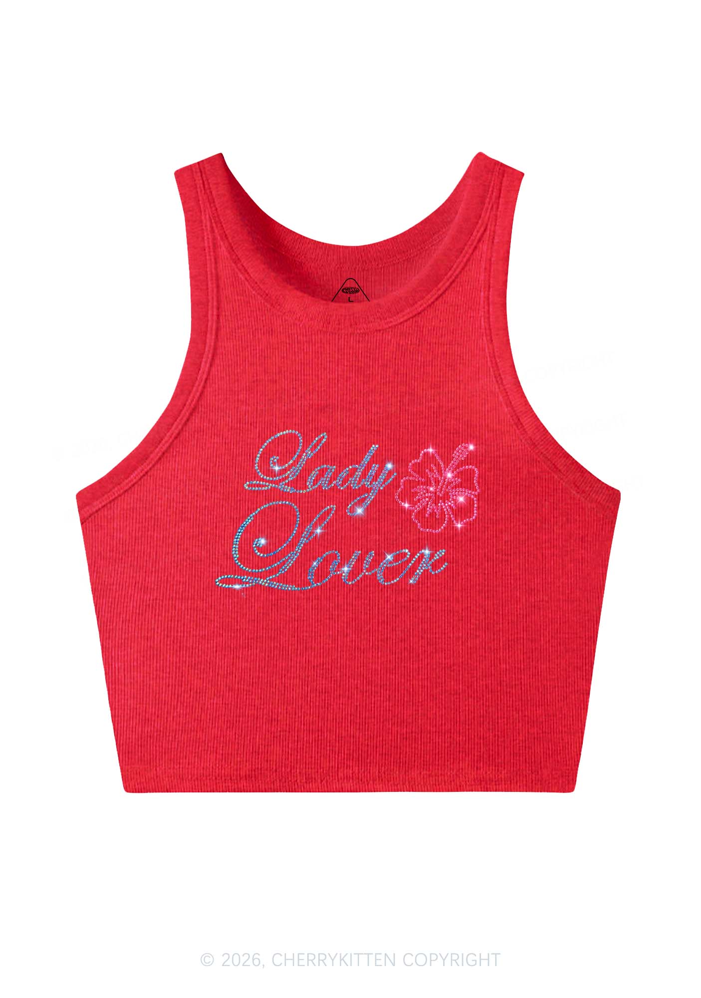 Rhinestone Lady Lover Pride Y2K Crop Tank Top Cherrykitten