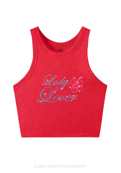 Rhinestone Lady Lover Pride Y2K Crop Tank Top Cherrykitten