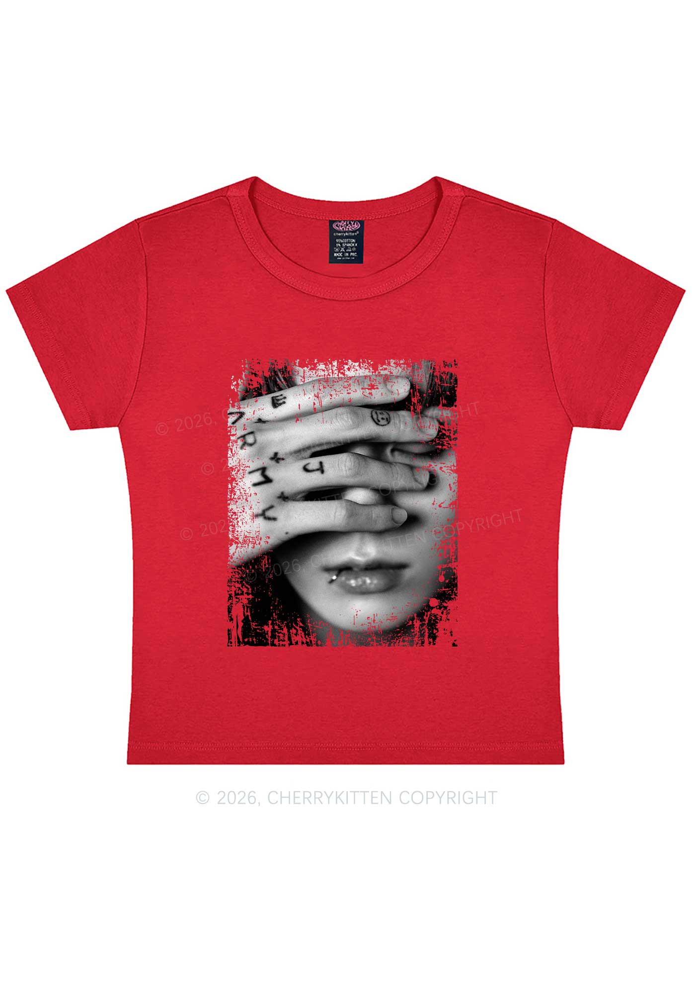 Tattoo Hand Portrait Kpop Y2K Baby Tee Cherrykitten