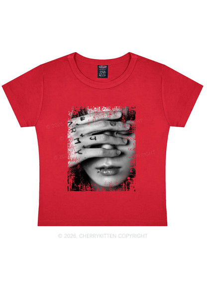 Tattoo Hand Portrait Kpop Y2K Baby Tee Cherrykitten