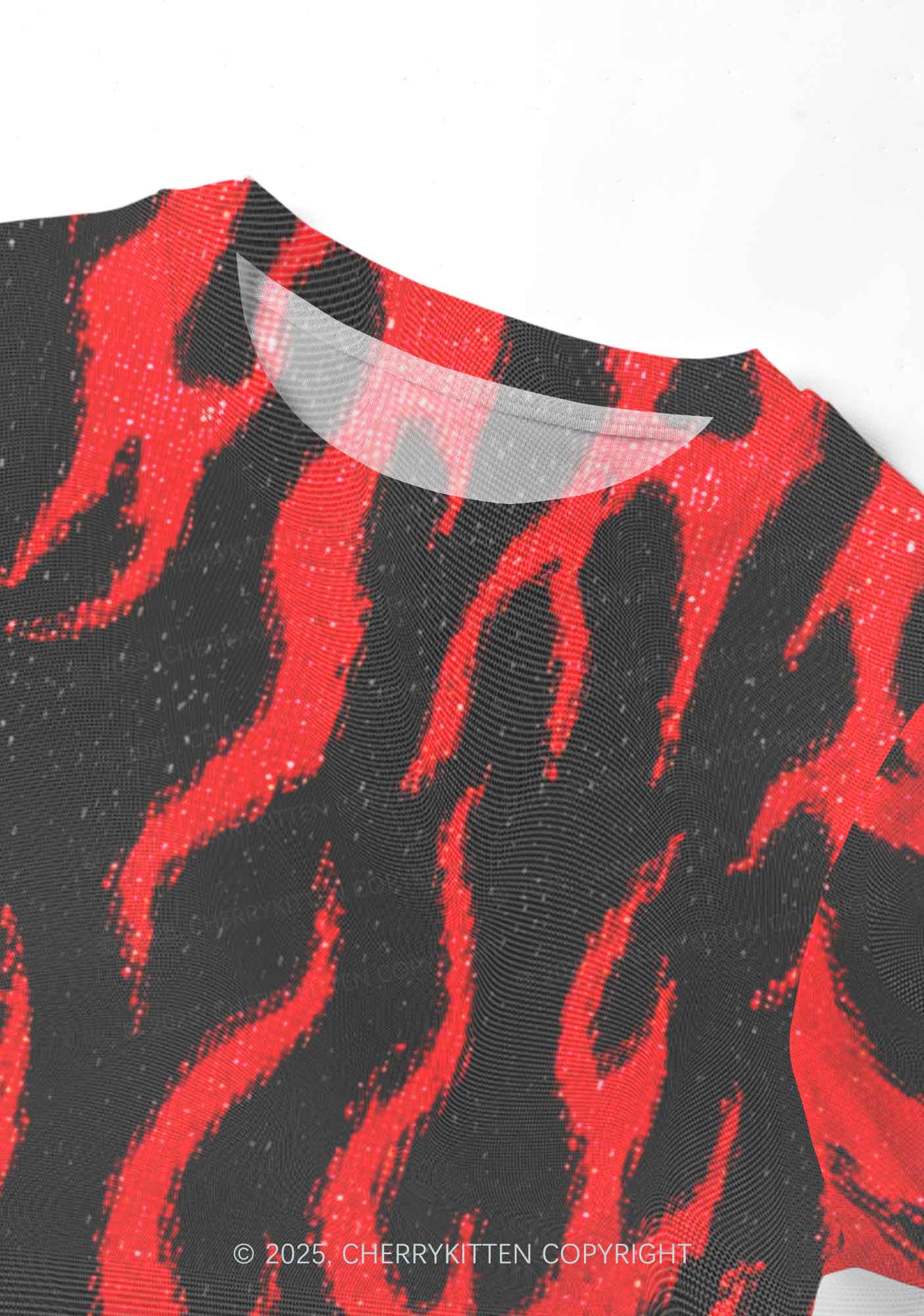 Glitter Flame Y2K Mesh Crop Top Cherrykitten