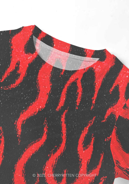 Glitter Flame Y2K Mesh Crop Top Cherrykitten