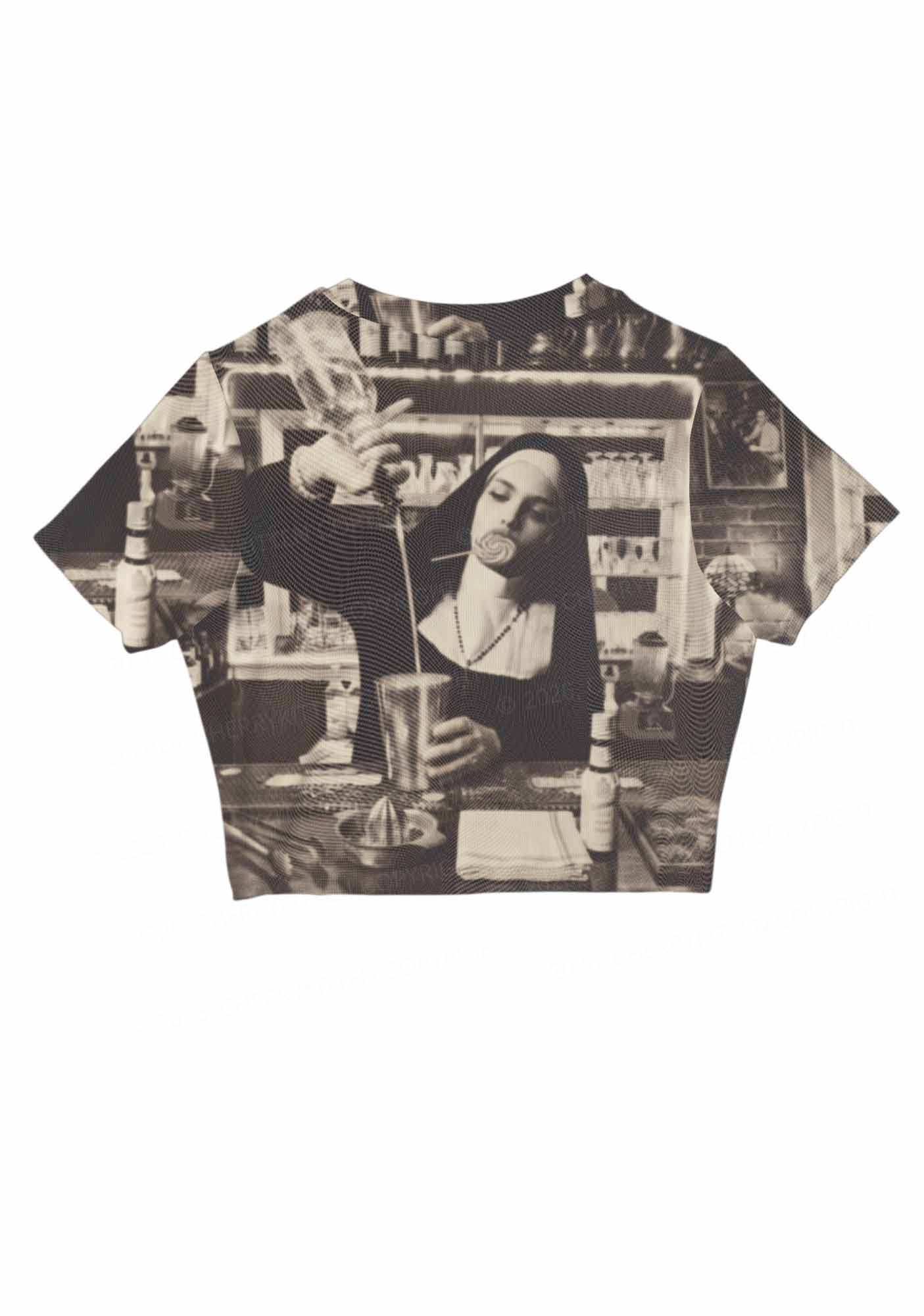 Nun Bartender Y2K Mesh Crop Top Cherrykitten