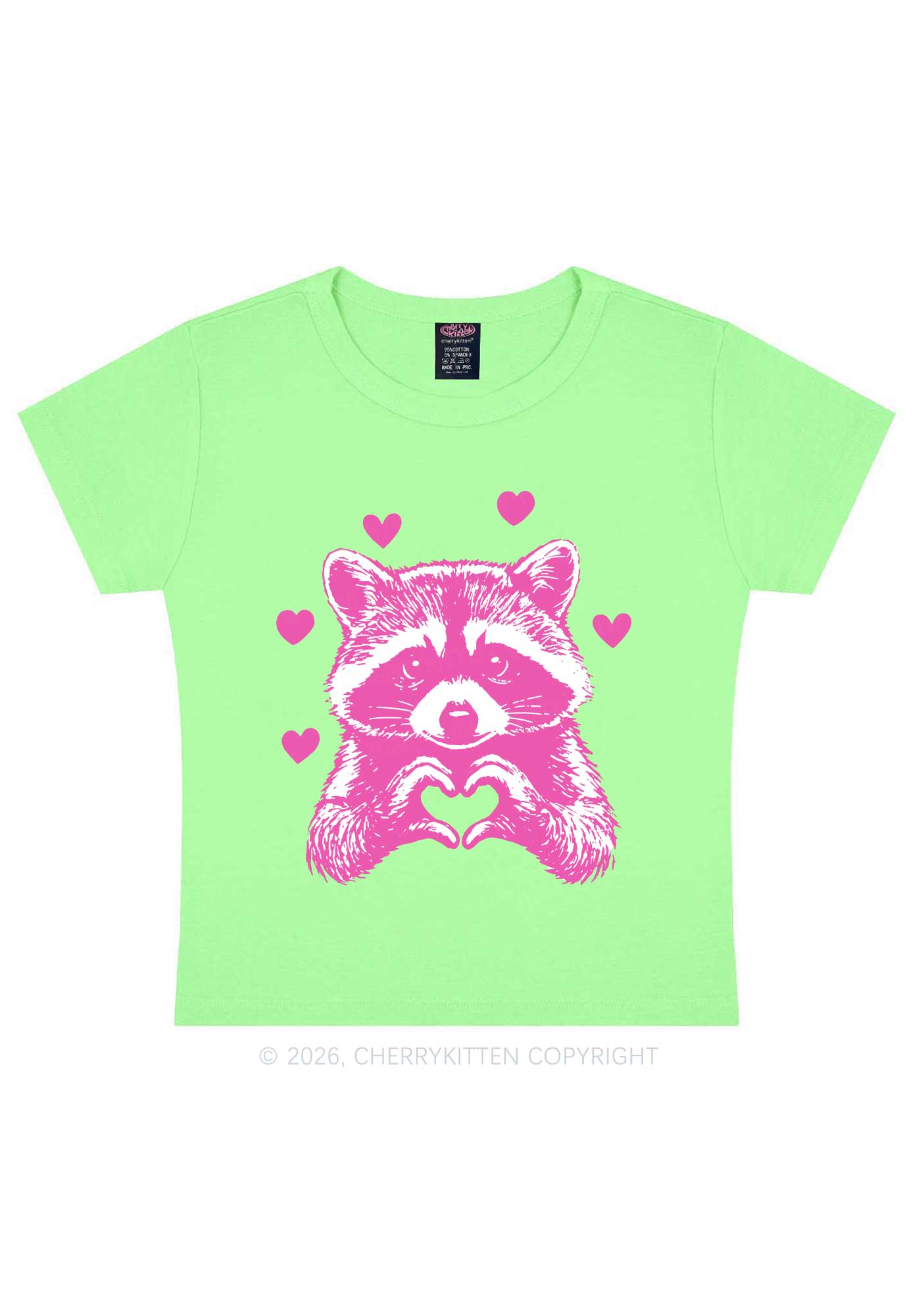 Pink Raccoon Heart Valentine's Day Y2K Baby Tee Cherrykitten