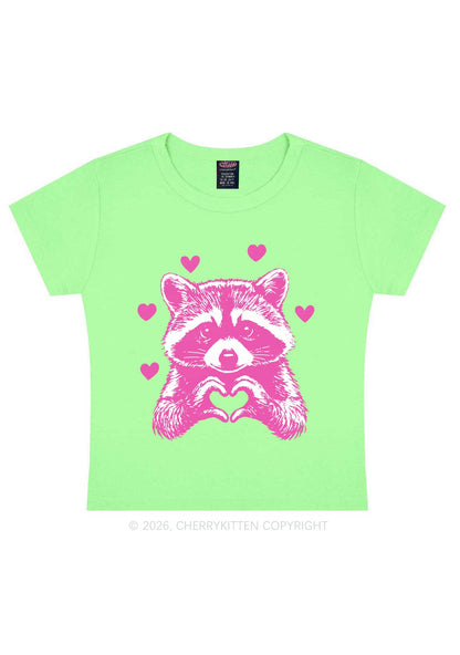 Pink Raccoon Heart Valentine's Day Y2K Baby Tee Cherrykitten