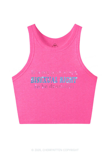 Rhinestone God Given Bisexual Right Pride Y2K Crop Tank Top Cherrykitten
