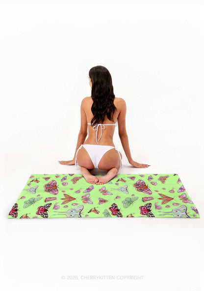 Lime Green Moth Snail Y2K Beach Towel Cherrykitten