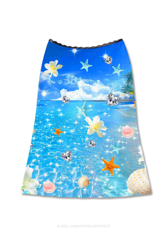 Sea Treasures Y2K Print Midi Skirt Cherrykitten