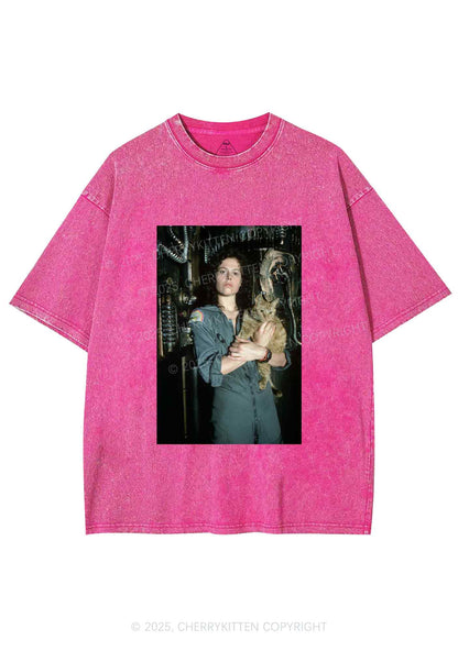 Halloween Space Lady Cat Y2K Shirts Washed Tee Cherrykitten