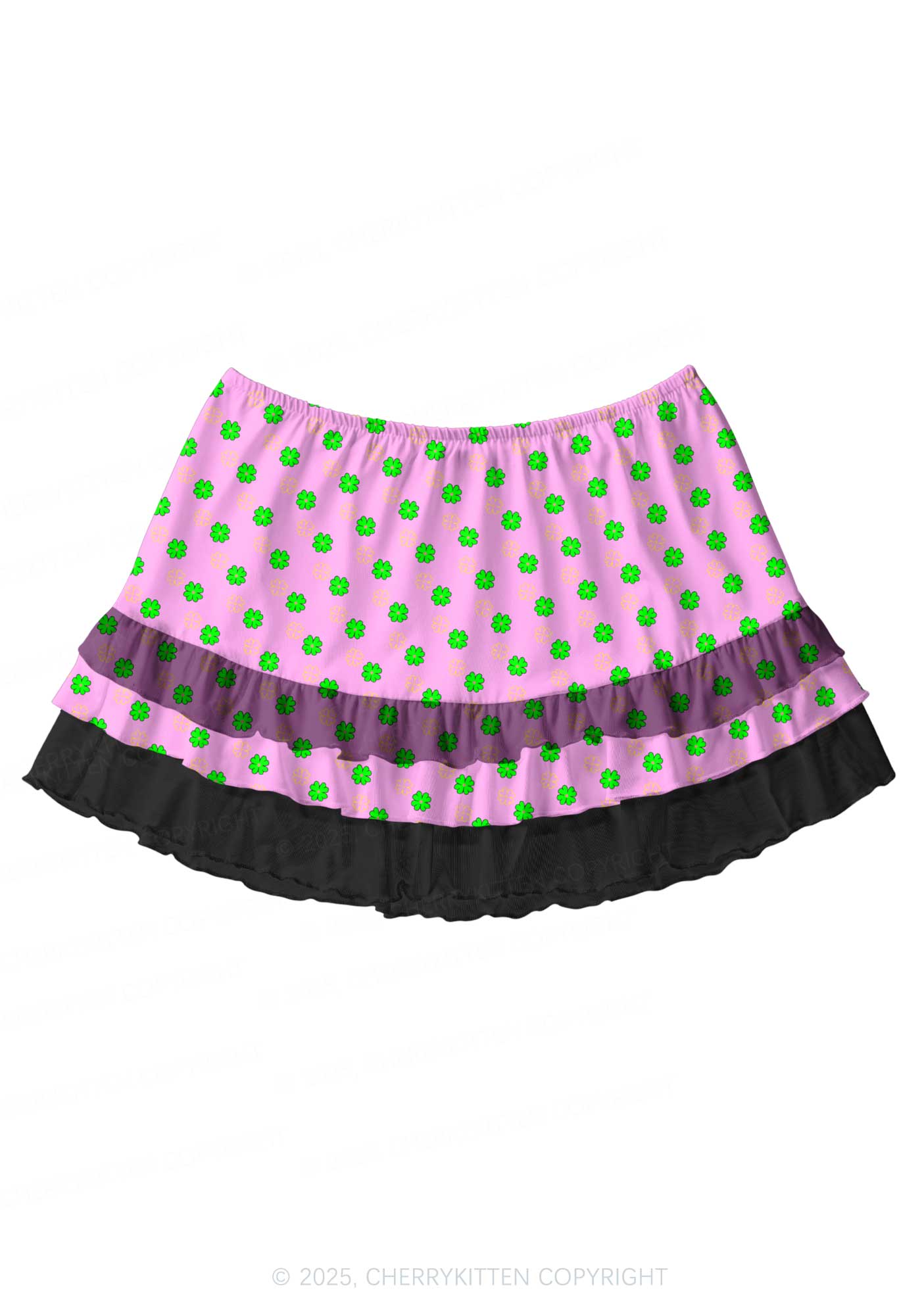 Clover On Pink St Patricks Y2K Print Mini Layered Skirt Cherrykitten