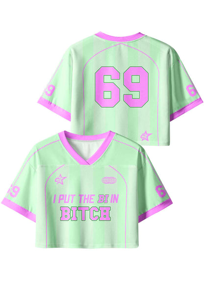 Mint Green I Put The Bi In Bxxch Pride Y2K Crop Sport Jersey Shirts Cherrykitten